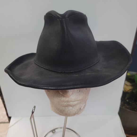 Vintage HH leather cowboy hat black Herschel Hat Co. LARGE - Picture 1 of 4